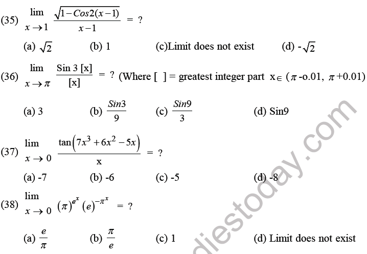 JEE Mathematics Limits Continuity And Differentiability MCQs Set B ...